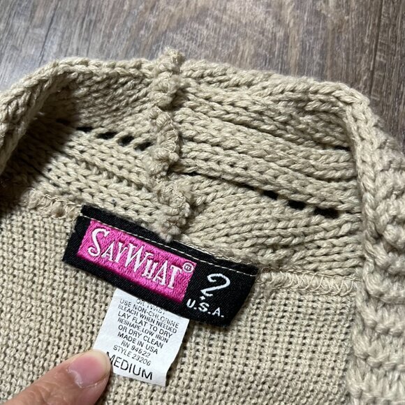 2000s Y2k Say What Tan Knit One Button Long Cardigan Sweater Womens Size Medium - Picture 3 of 5